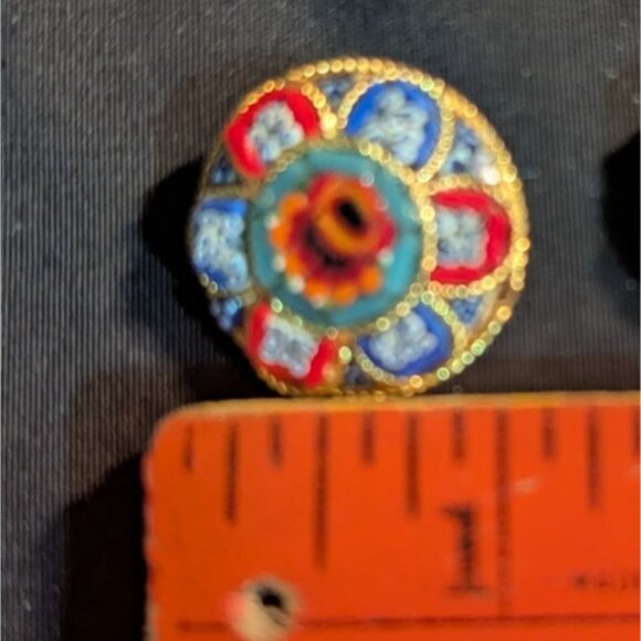 Vintage Italian Gold Tone Millefiori Mosaic Pin Brooch Floral Design 1.5" multic - Picture 7 of 8